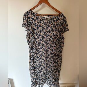 Max Studio 2X Beautiful Floral Dress Women's Midi Dress Plus Size Navy Blue